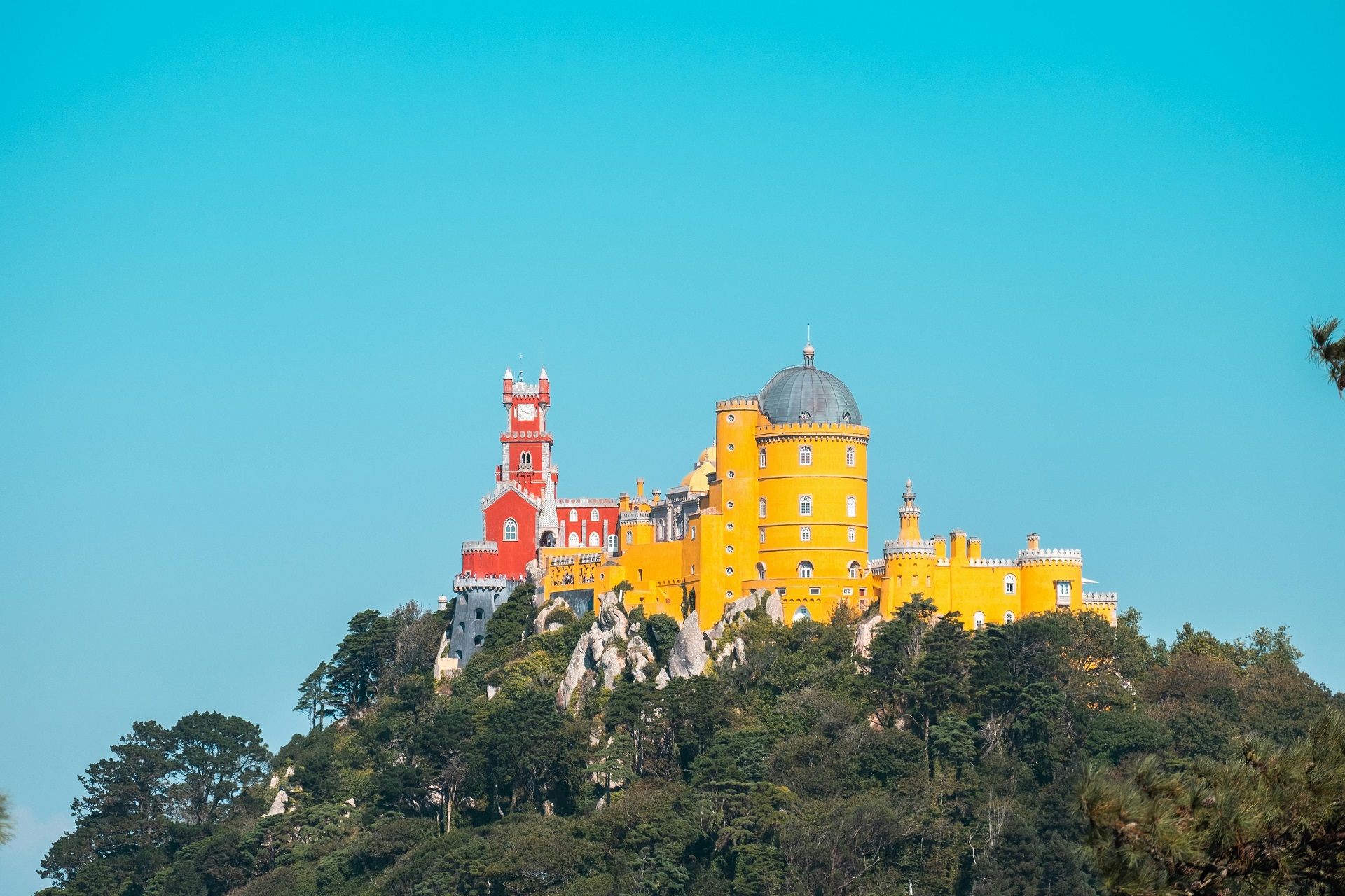 Pena Palace and misty Sintra mountains